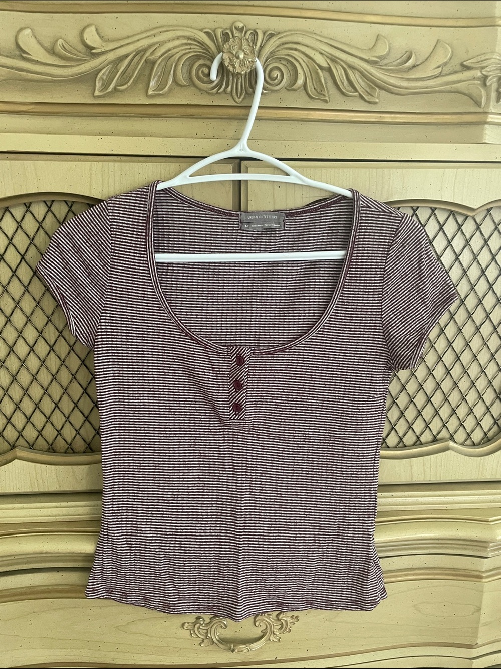 Urban Outfitters Burgundy & White Striped Scoop-Neck Tee